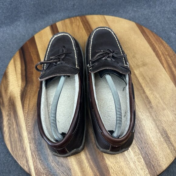 LL Bean Slippers Brown Leather Moccasins Womens 10 Shearling Handsewn 212985 - Picture 7 of 11